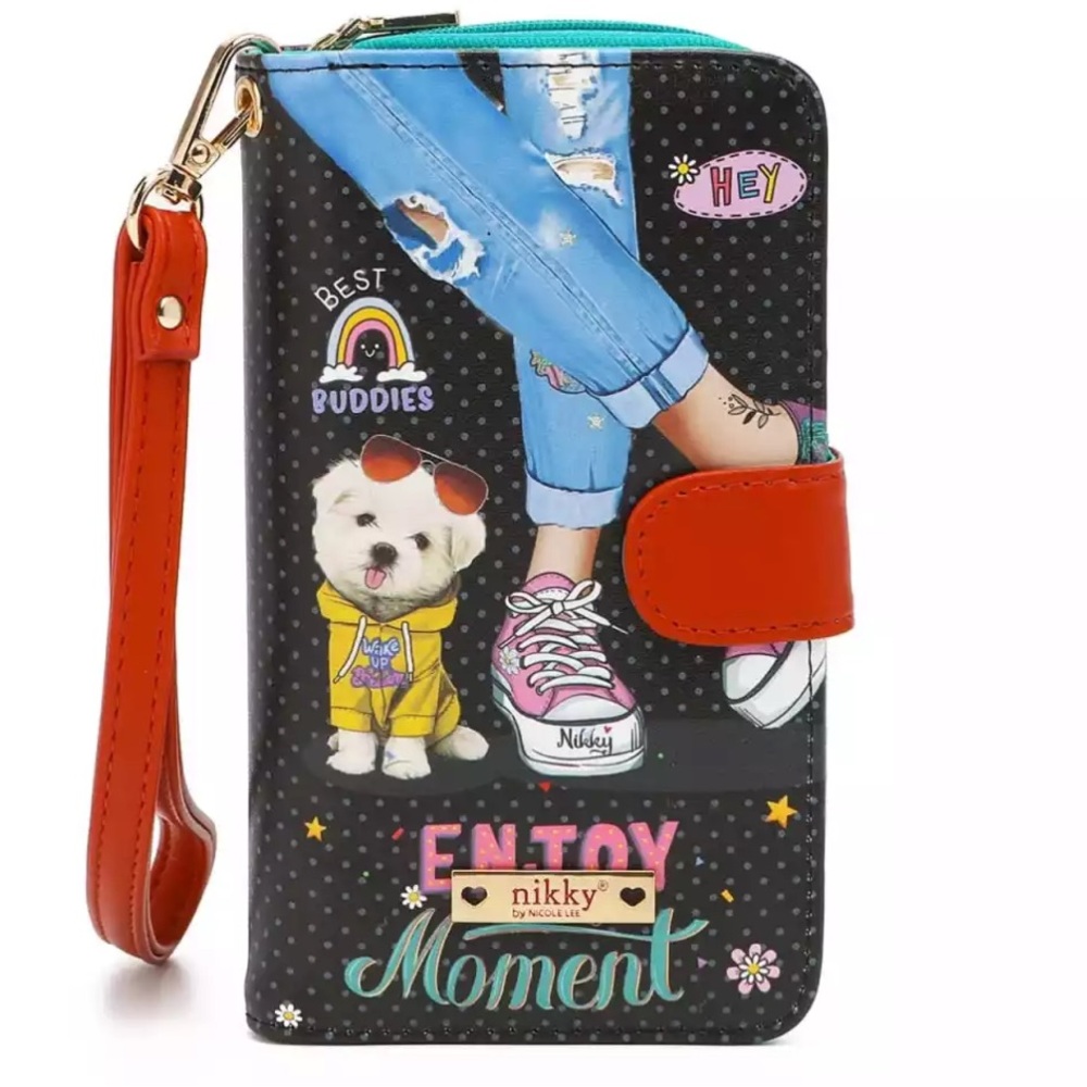 NWT-NICOLE LEE-UNIVERSAL PHONE CASE WALLET w/WRISTLET-ENJOY EVERY MOMENT PRINT